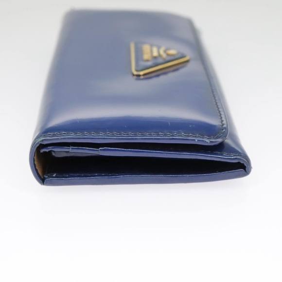 PRADA Long Wallet Enamel Blue Gold Auth 99227 - Picture 3 of 16